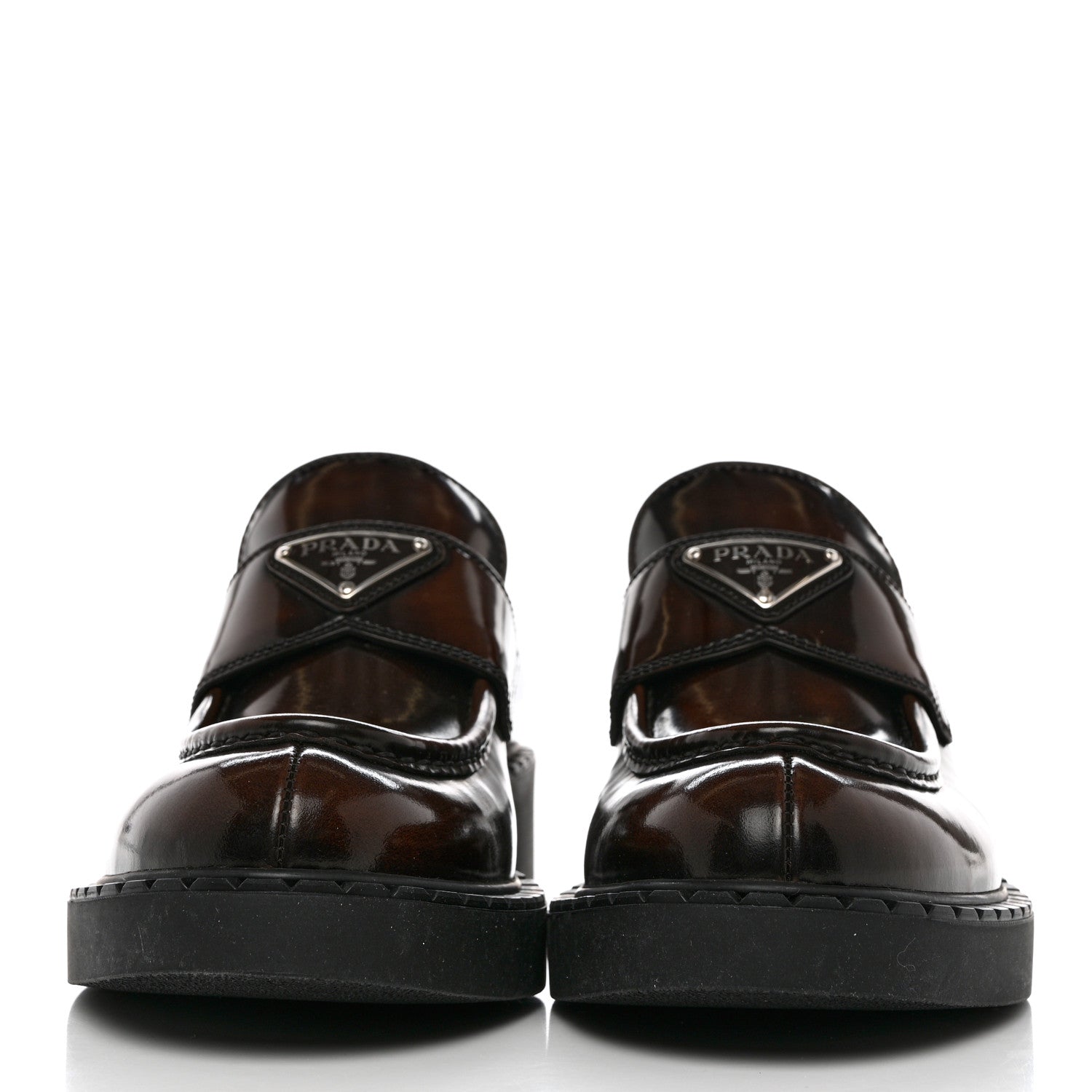 Prada Spazzolato Metal Triangle Logo 50mm Loafers 40.5 Bruciatio Fume 2 of 9