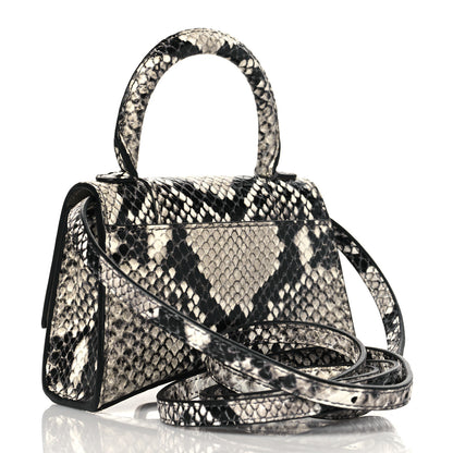 Balenciaga Shiny Calfskin Python Effect Hourglass Top Handle Bag Mini Black White 3 of 12