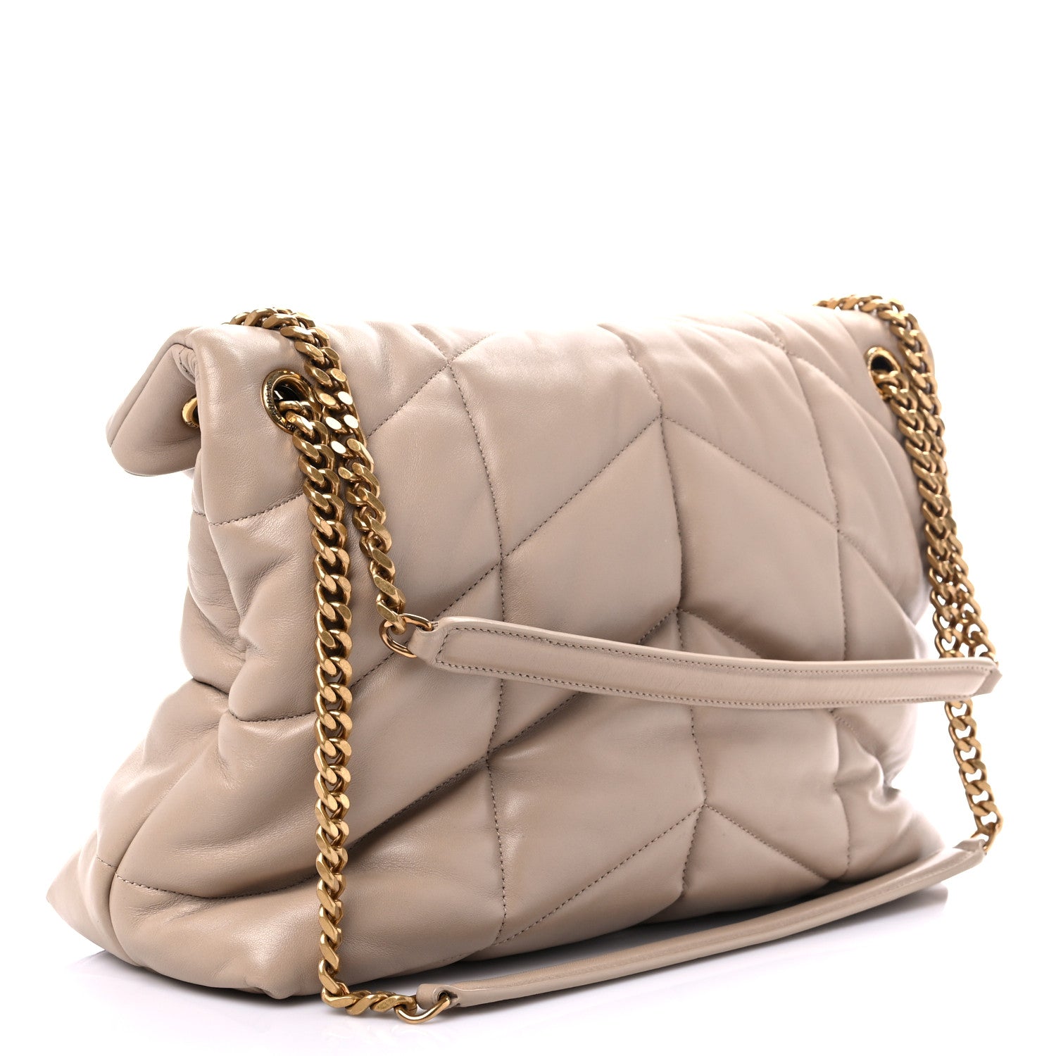 Saint Laurent Lambskin Quilted Medium Loulou Puffer Monogram Chain Satchel Dark Beige 3 of 12
