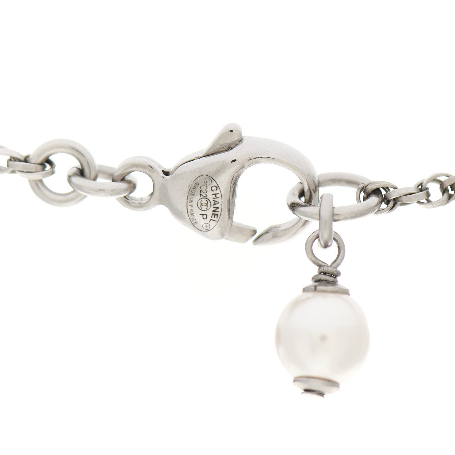 Chanel Crystal Pearl CC Pendant Necklace Silver 4 of 4