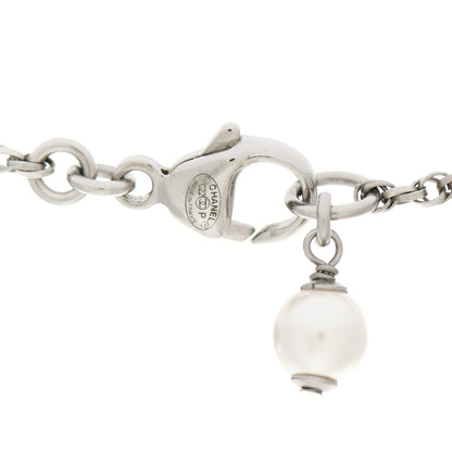 Chanel Crystal Pearl CC Pendant Necklace Silver 4 of 4