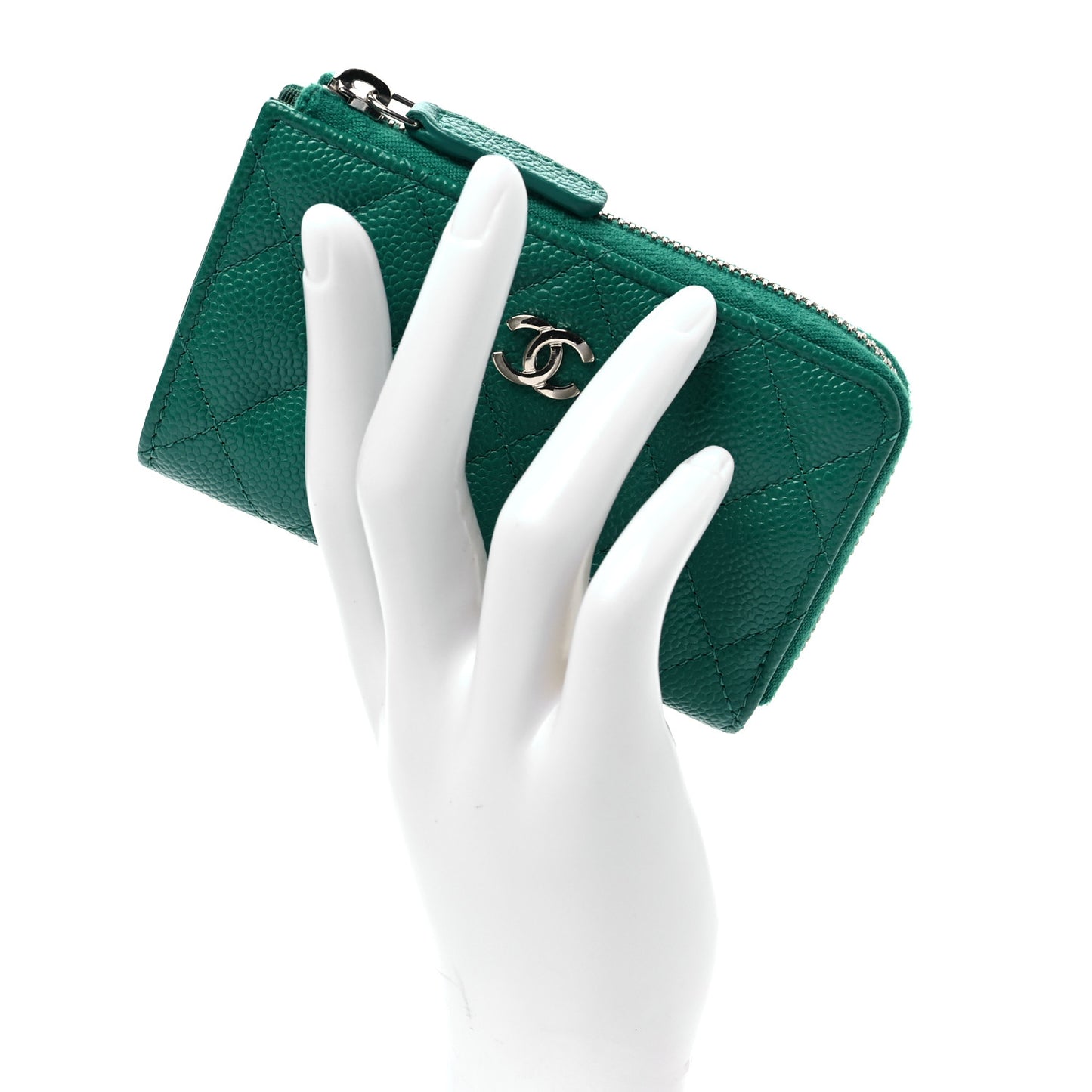 Caviar Quilted Zipped Key Holder Case Green