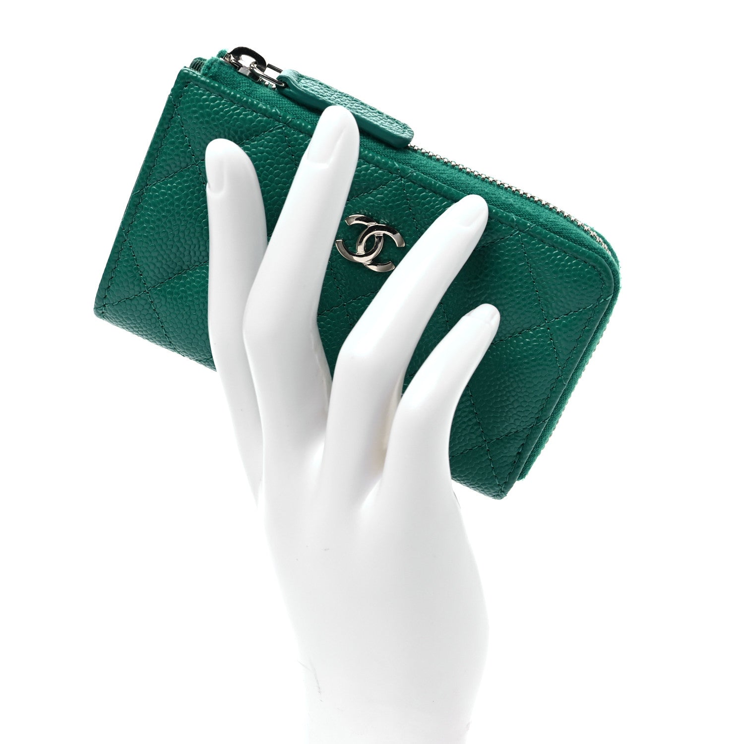 Chanel Caviar Quilted Zipped Key Holder Case Green 2 of 8