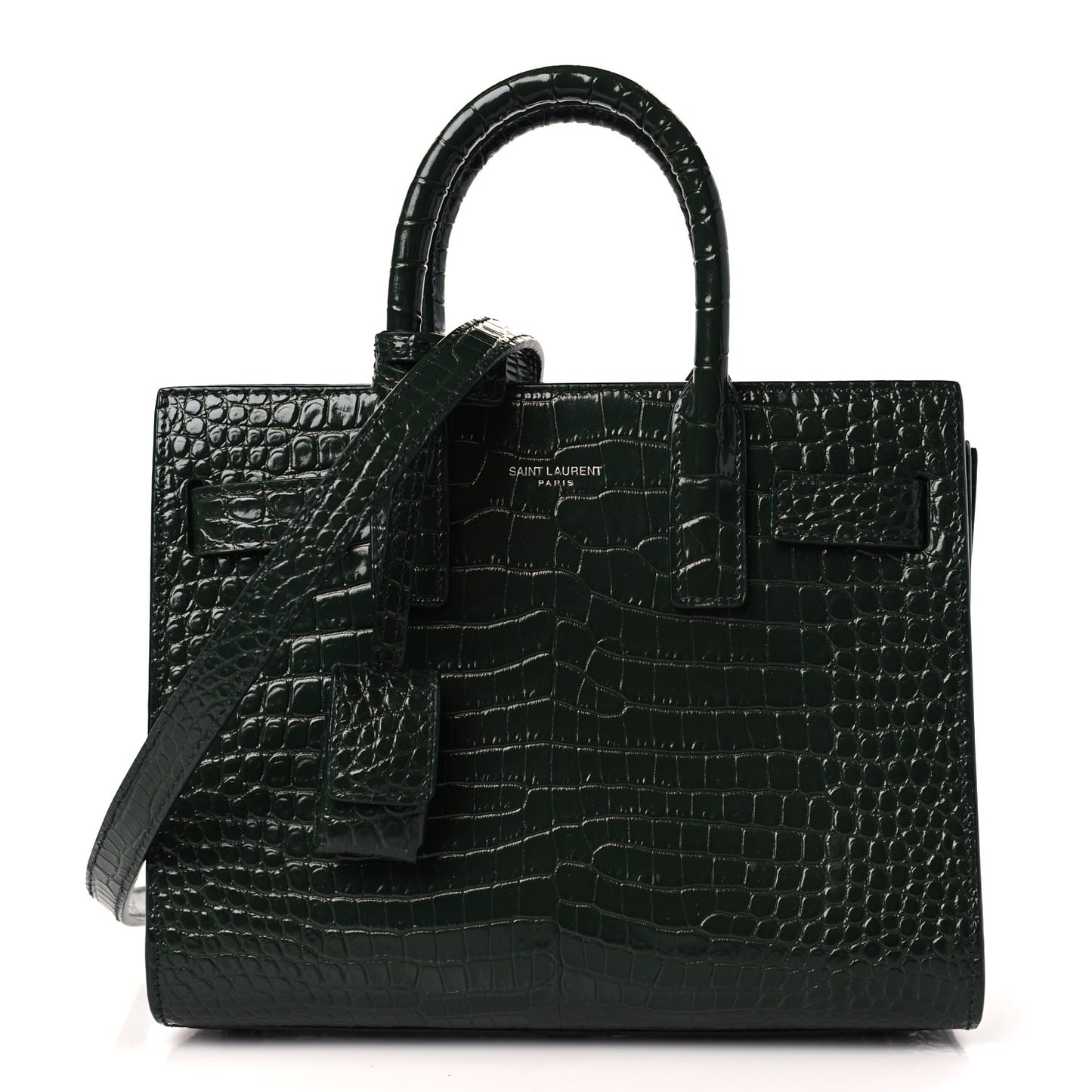 Calfskin Crocodile Embossed Nano Sac De Jour Dark Leaf