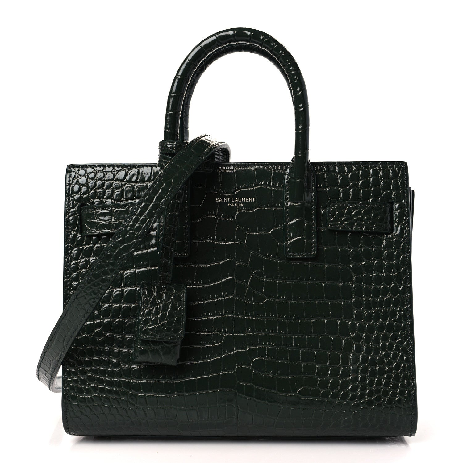 Saint Laurent Calfskin Crocodile Embossed Nano Sac De Jour Dark Leaf 1 of 10