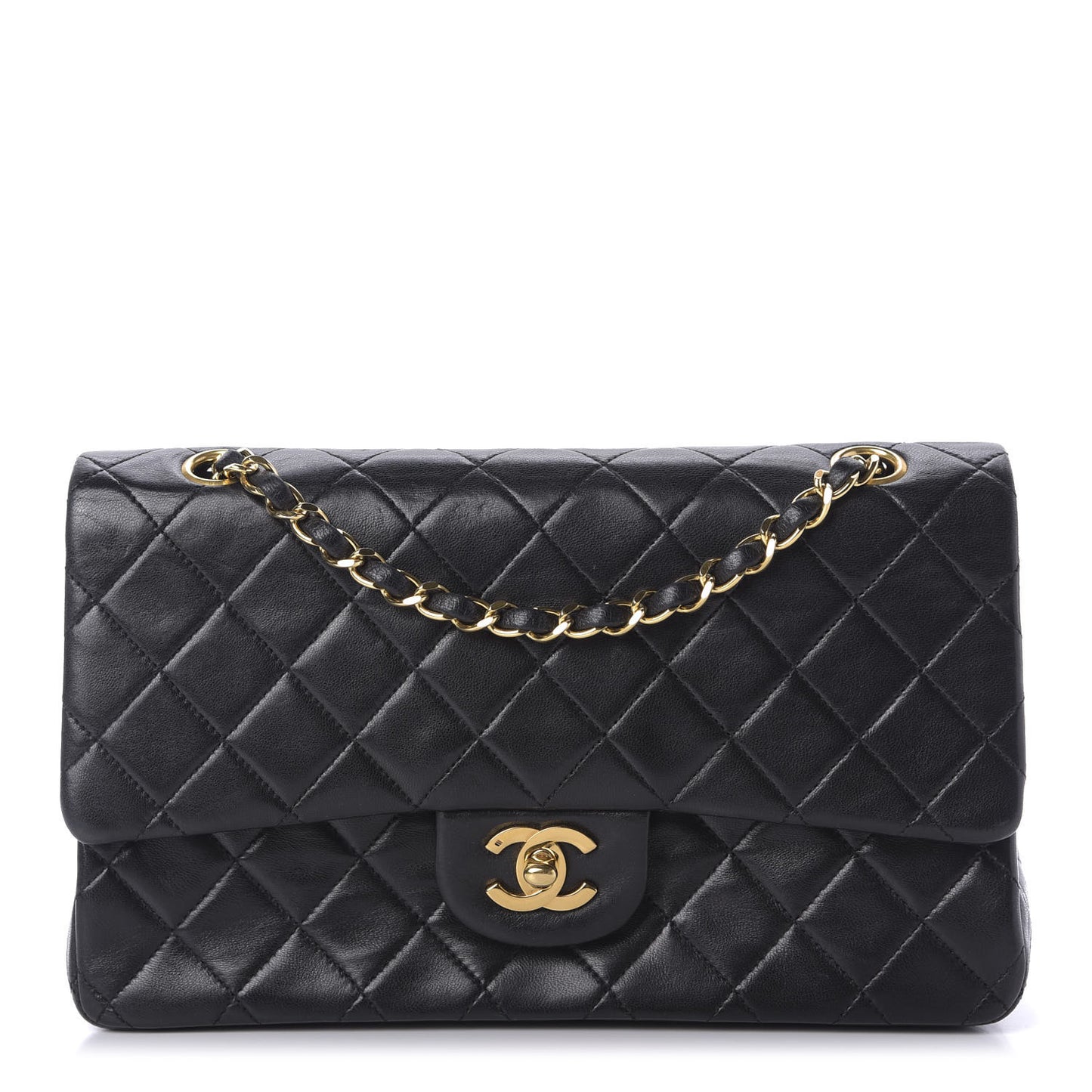 Lambskin Quilted Medium Double Flap Black