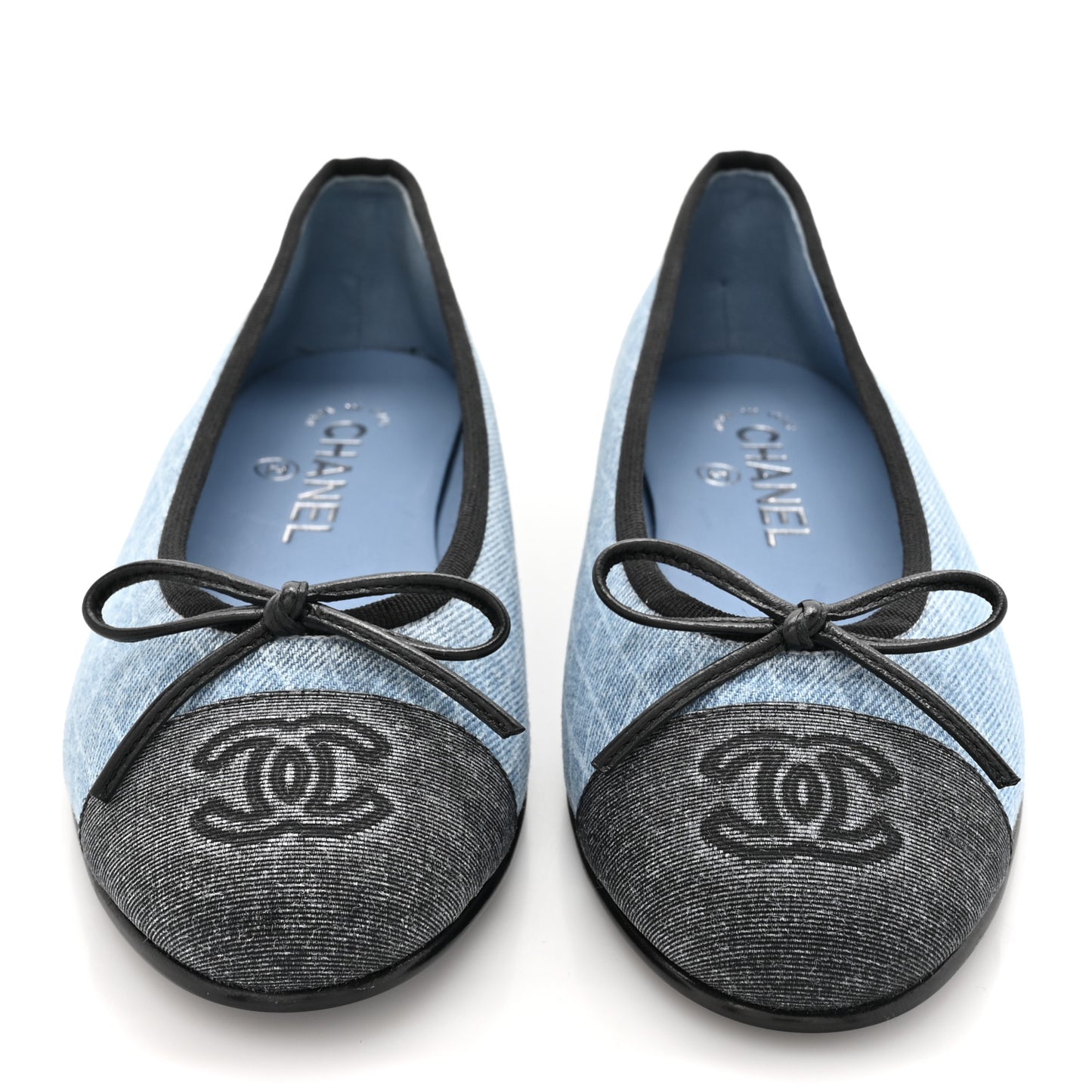 Denim Printed Quilt CC Cap Toe Ballerina Flats  36 Light Blue Dark Grey