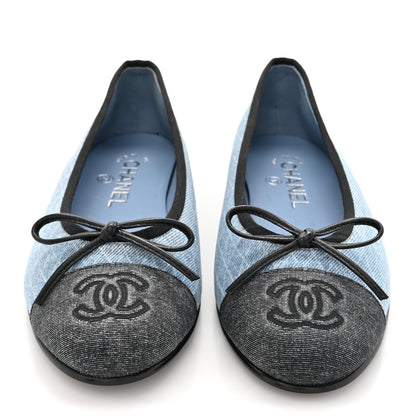 Chanel Denim Printed Quilt CC Cap Toe Ballerina Flats  36 Light Blue Dark Grey 2 of 9