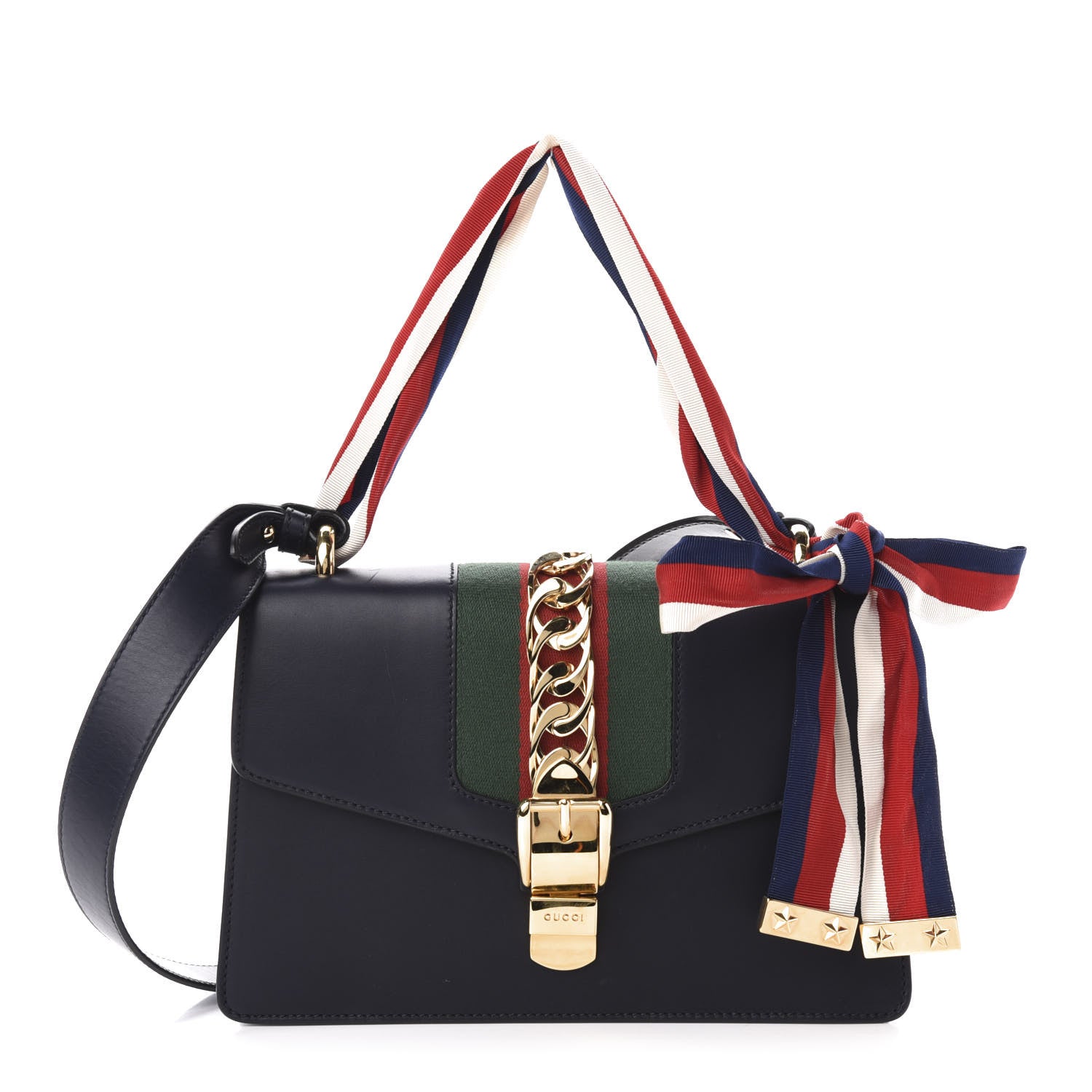 Gucci Vitello Fontanella Web Small Sylvie Shoulder Bag Blue Agata 1 of 18