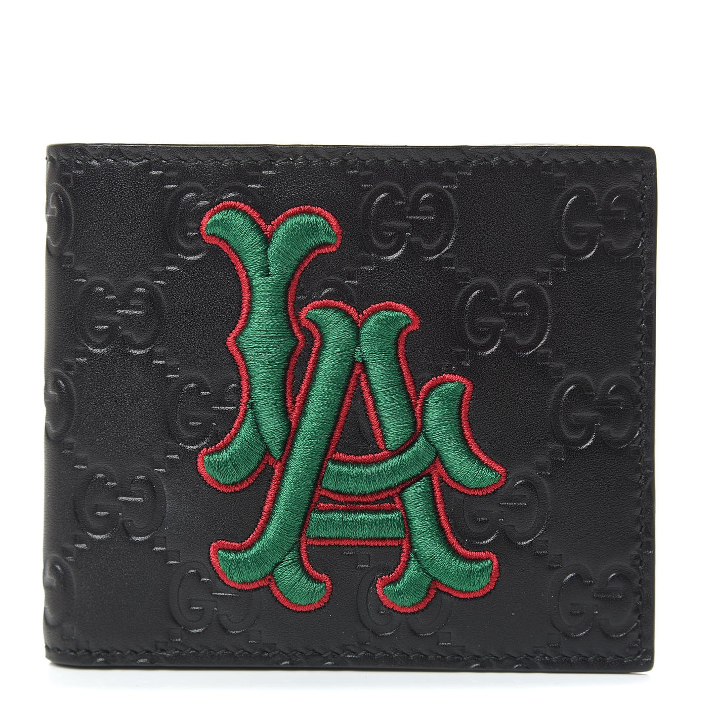 X MLB Guccissima LA Dodgers Embroidered Bi-Fold Wallet Black Green