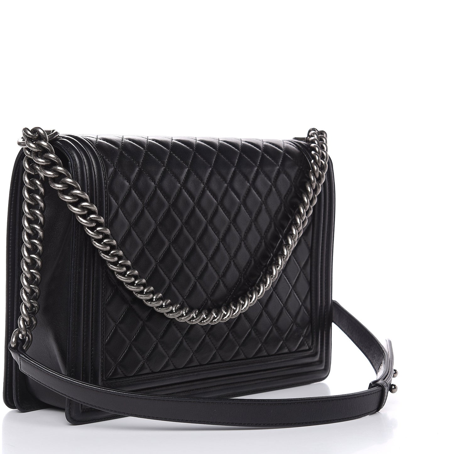 Lambskin Quilted Large Boy Flap Black