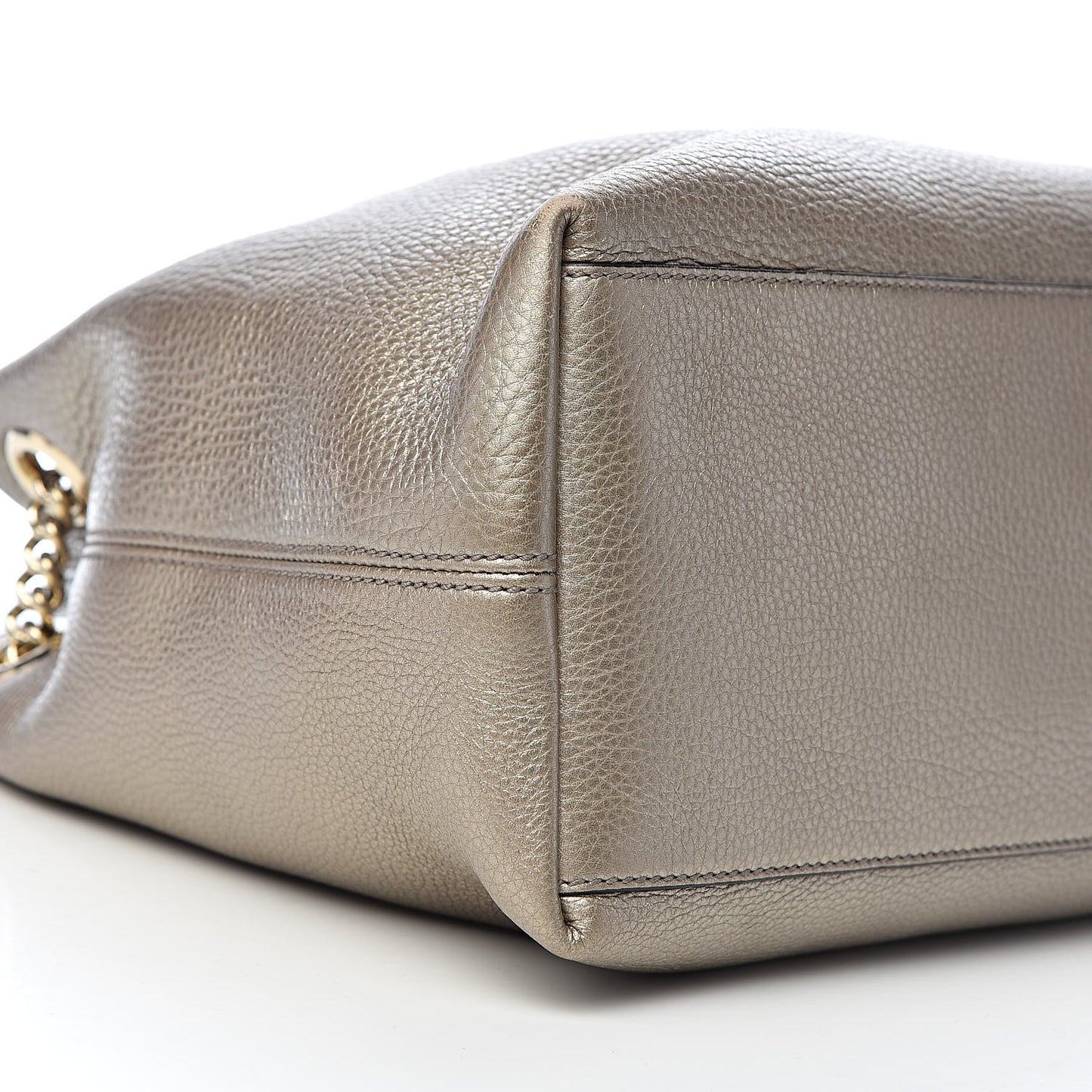 Metallic Pebbled Calfskin Medium Soho Chain Shoulder Bag Golden Beige
