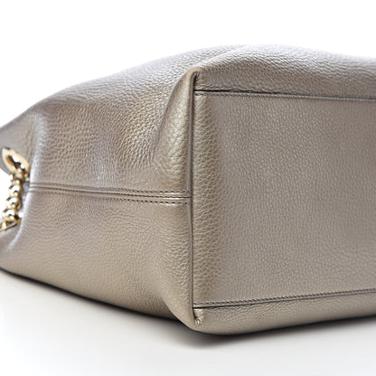 Gucci Metallic Pebbled Calfskin Medium Soho Chain Shoulder Bag Golden Beige 8 of 13