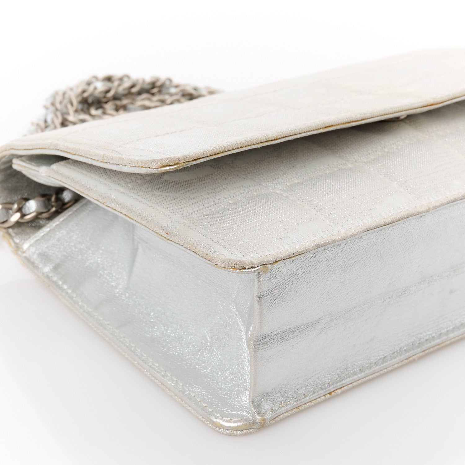 Chanel Nylon Travel Wallet On Chain WOC Metallic Silver 16 of 16