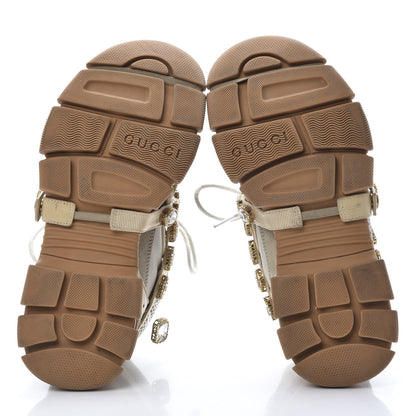 Gucci X SEGA Mesh Canvas Calfskin Removable Crystals Flashtrek Sneakers 39.5 Mystic White Oatmeal Sand Storm 5 of 11