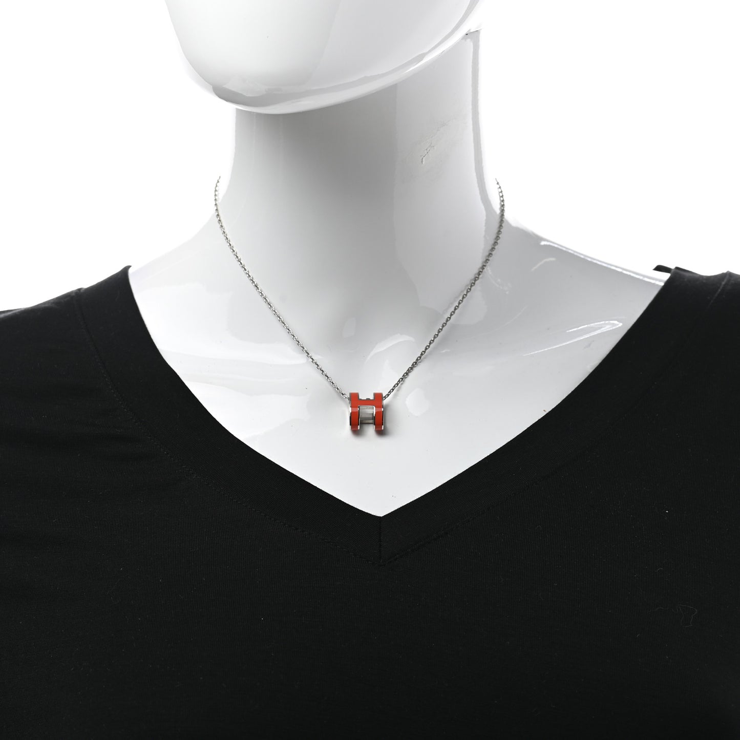 Lacquered Rose Gold Pop H Pendant Necklace Orange Fonce