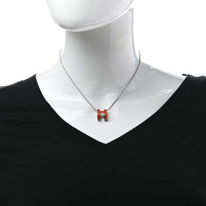 Hermes Lacquered Rose Gold Pop H Pendant Necklace Orange Fonce 2 of 7