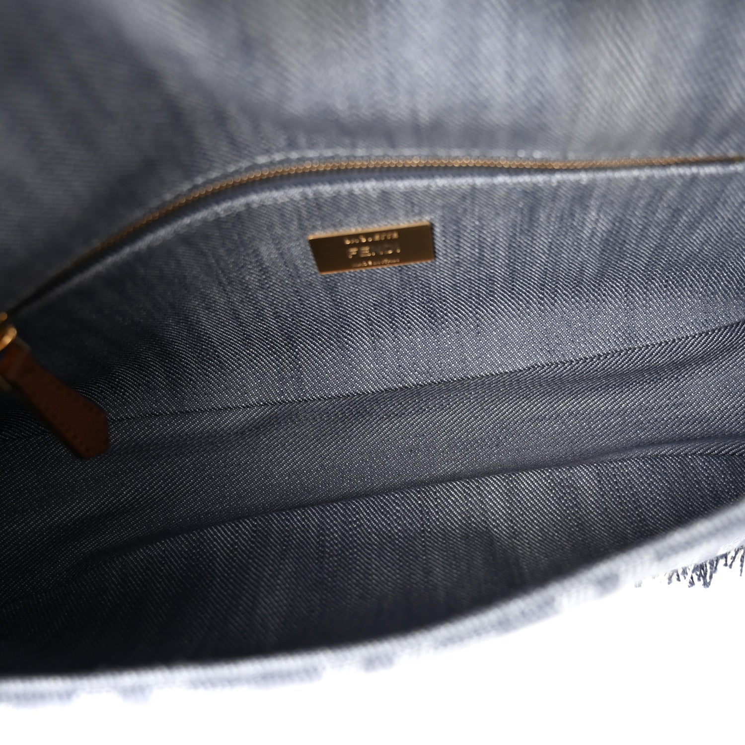 Fendi Denim Vitello King Fringe FF Embroidered Baguette Denim Myrtle Dark Nut 5 of 12