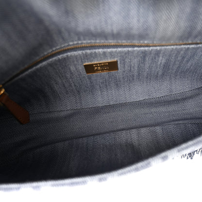 Fendi Denim Vitello King Fringe FF Embroidered Baguette Denim Myrtle Dark Nut 5 of 12