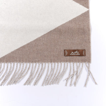 Hermes Cashmere Casaque Zig Zag Muffler Etoupe Ivory 4 of 5