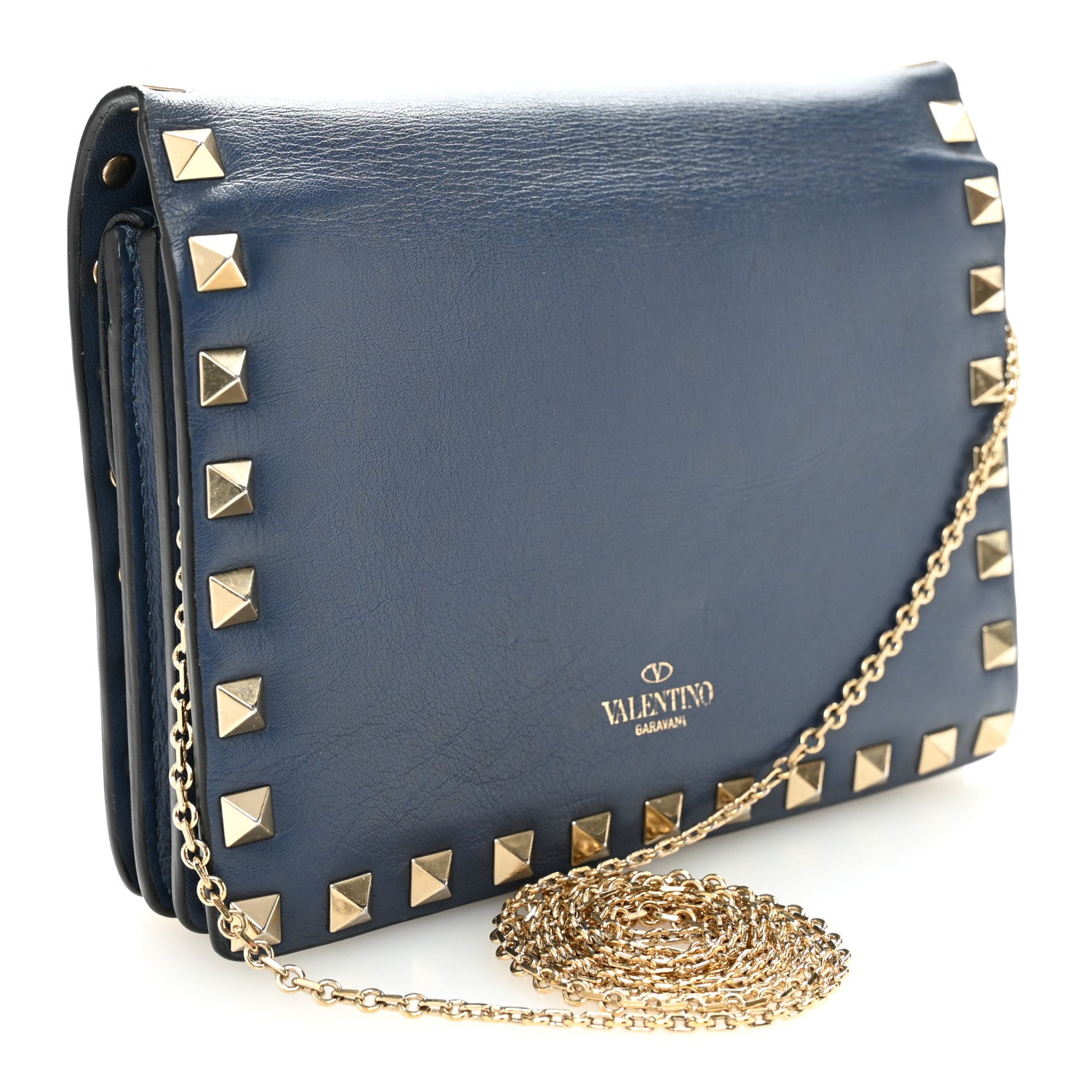 Valentino Garavani Calfskin Rockstud Wallet On Chain Marine 3 of 12