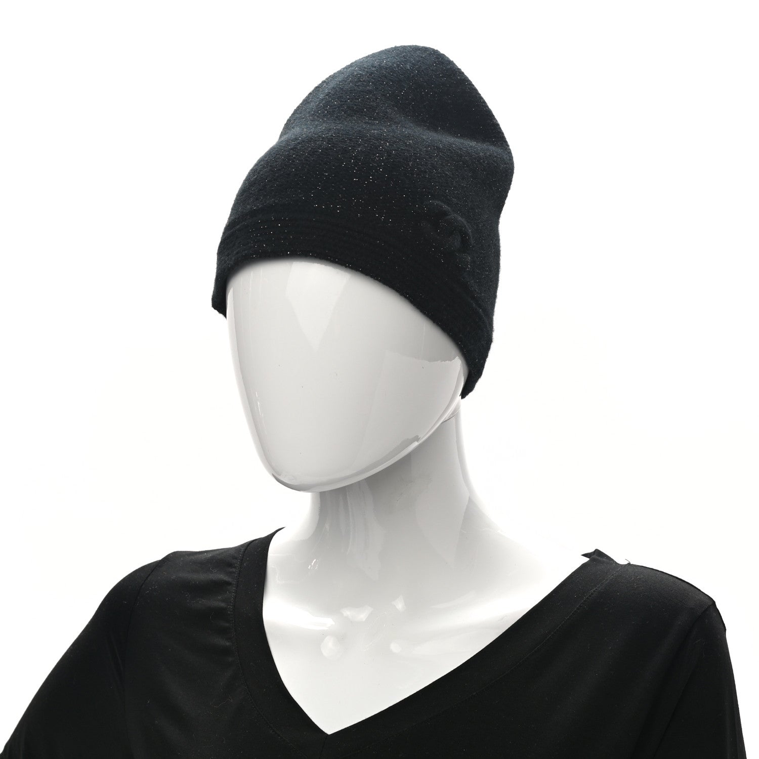 Chanel Cashmere Blend CC Beanie Hat Black 2 of 3