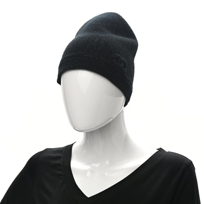 Chanel Cashmere Blend CC Beanie Hat Black 2 of 3