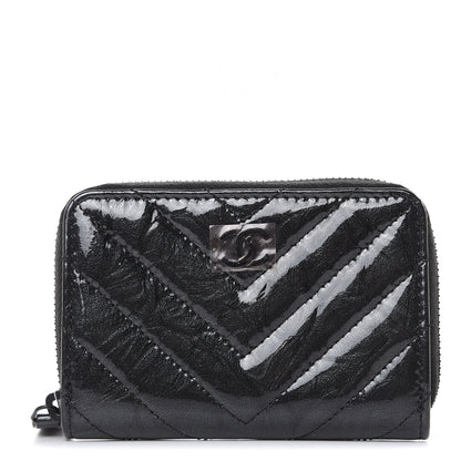 Chanel Patent Metallic Crumpled Calfskin Chevron Quilted Coin Purse So Black 1 of 8