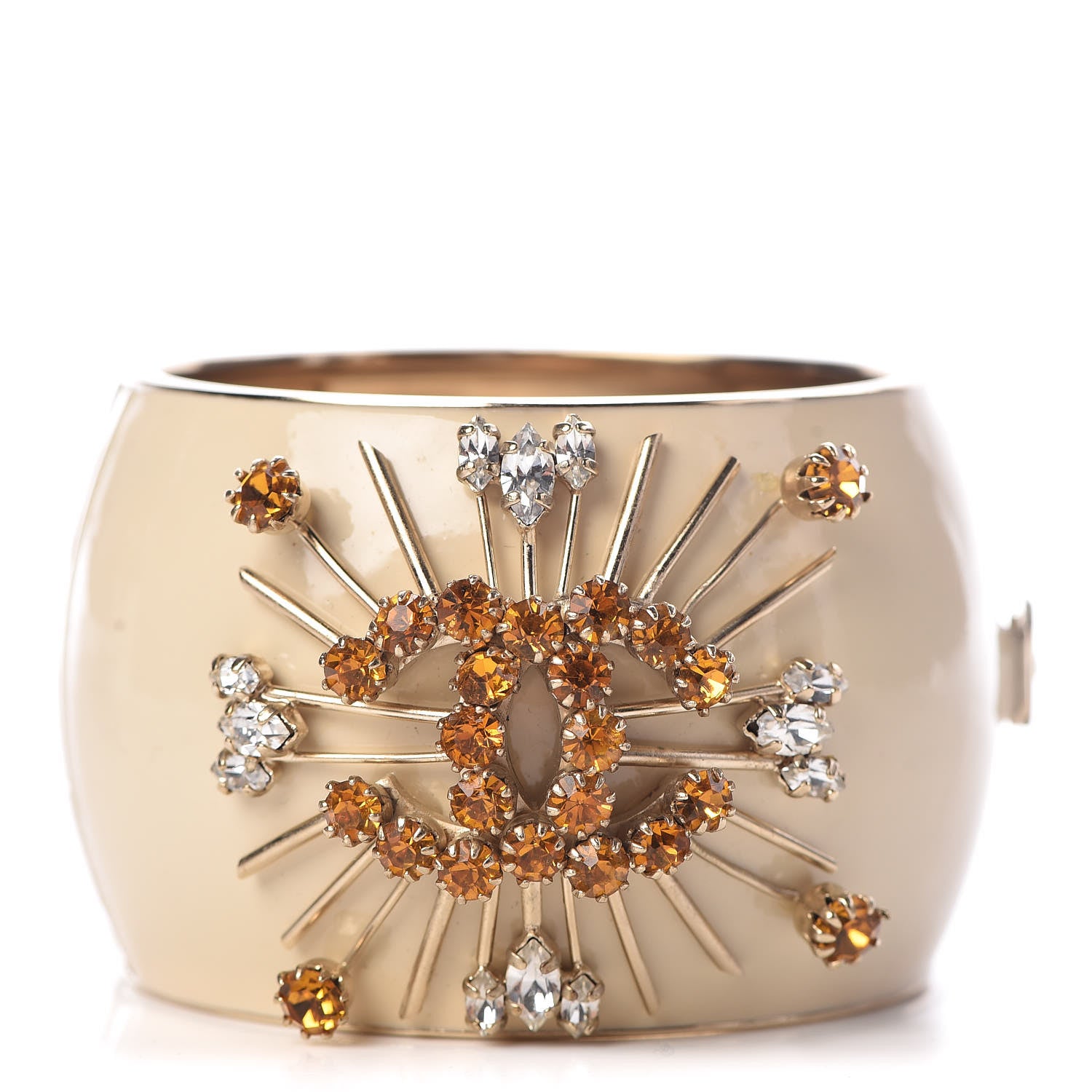 Chanel Resin Enamel Crystal CC Cuff Beige 1 of 6