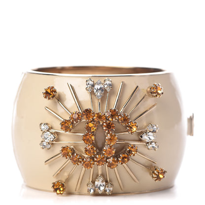 Chanel Resin Enamel Crystal CC Cuff Beige 1 of 6