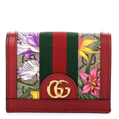 Gucci GG Supreme Monogram Flora Web Ophidia Card Case Red 1 of 7