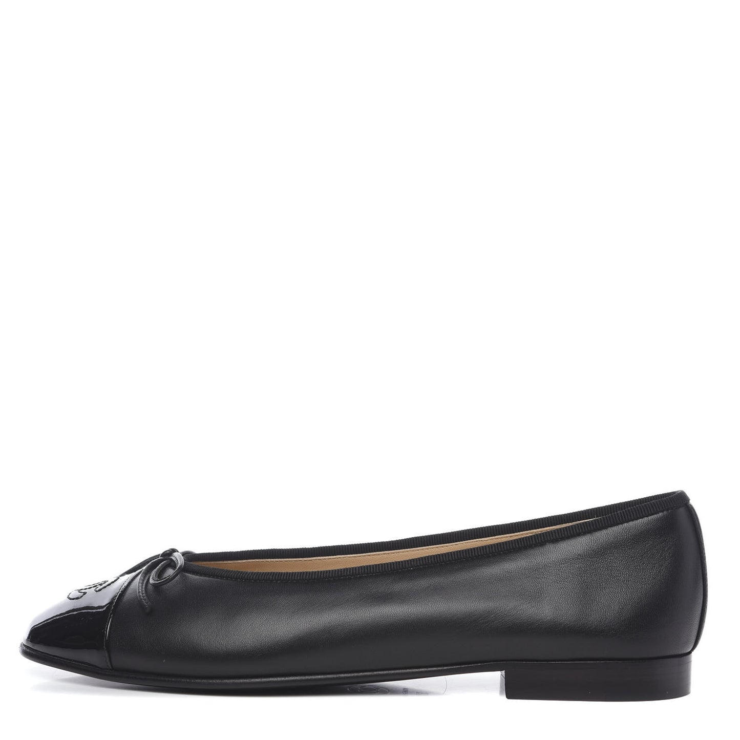 Lambskin Patent Cap Toe Ballerina Flats 37.5 Black