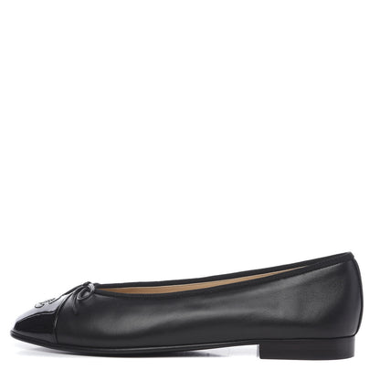Chanel Lambskin Patent Cap Toe Ballerina Flats 37.5 Black 1 of 8