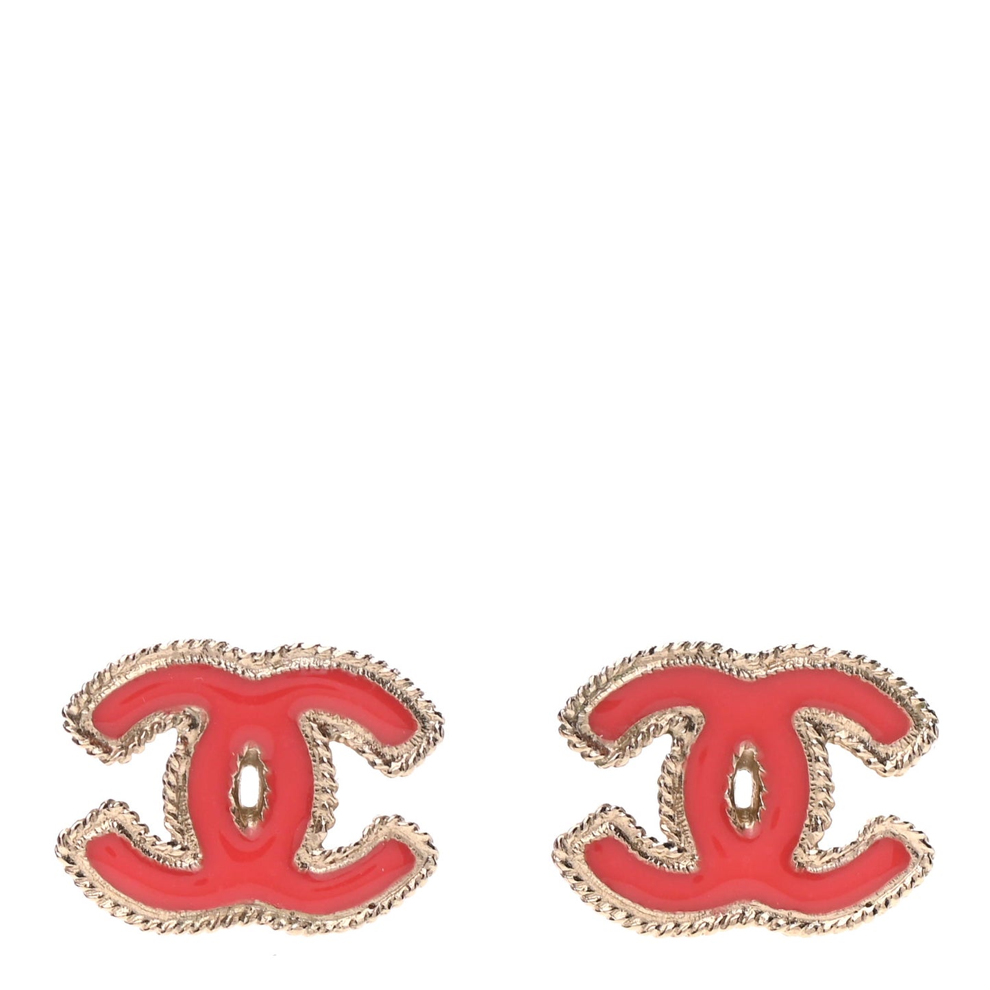 Enamel CC Earrings Coral Gold