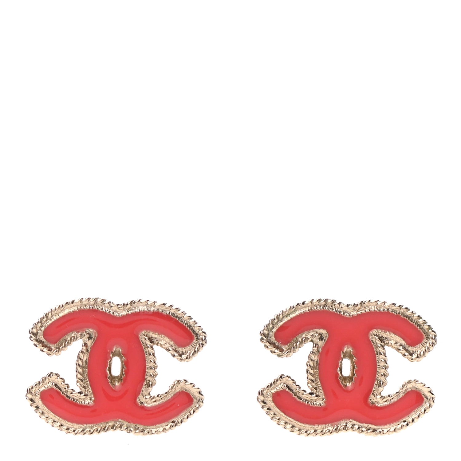 Chanel Enamel CC Earrings Coral Gold 1 of 4