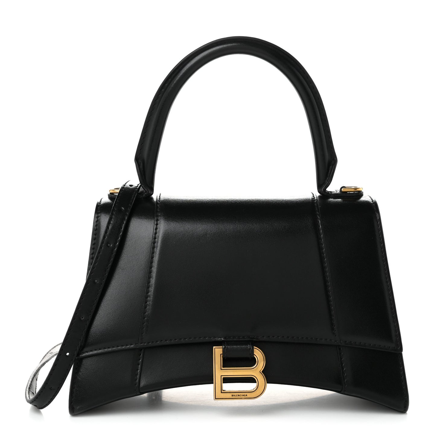 Shiny Box Calfskin Small Hourglass Top Handle Bag Black