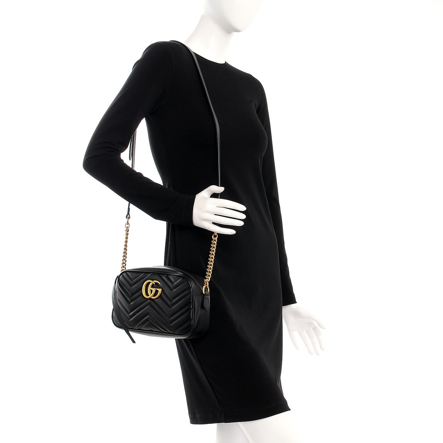 Calfskin Matelasse Small GG Marmont Chain Shoulder Bag Black