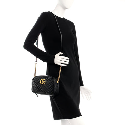 Gucci Calfskin Matelasse Small GG Marmont Chain Shoulder Bag Black 2 of 8