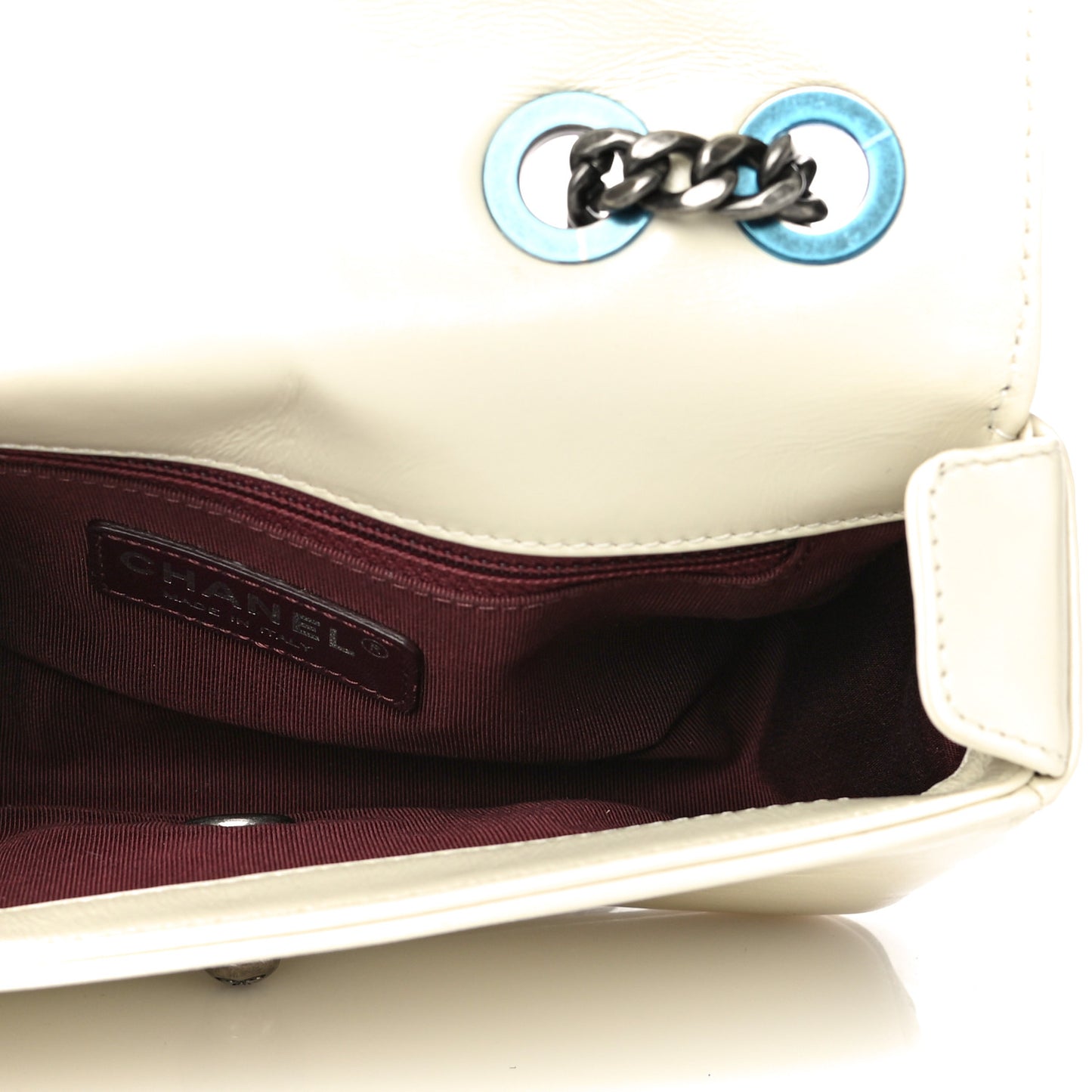 Glazed Calfskin Quilted Small Coco Boy Flap White