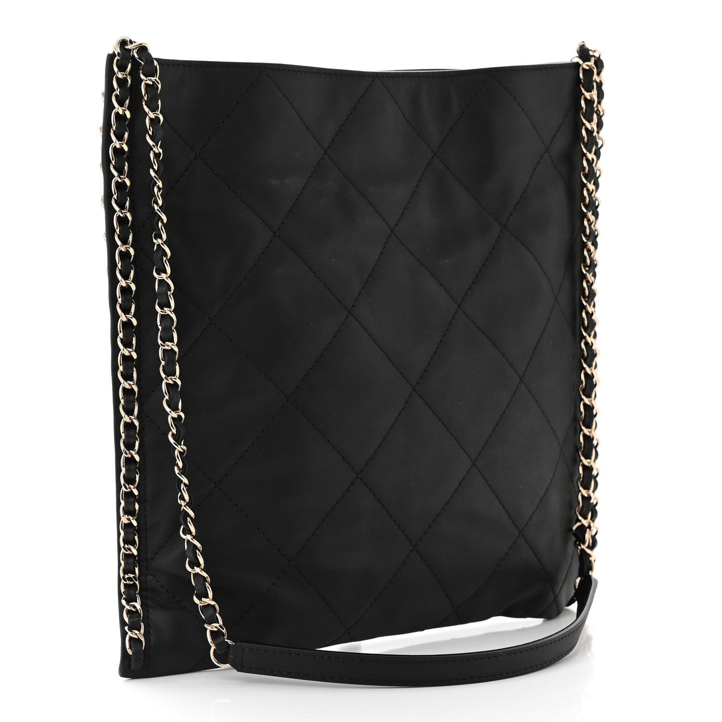 Calfskin Quilted Chain Flat Tote Black