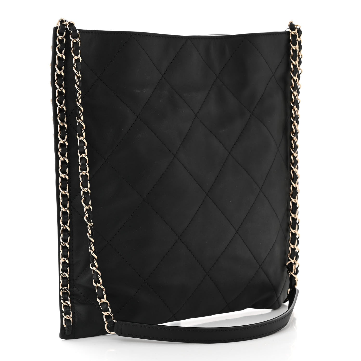 Chanel Calfskin Quilted Chain Flat Tote Black 3 of 10