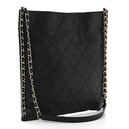Chanel Calfskin Quilted Chain Flat Tote Black 3 of 10