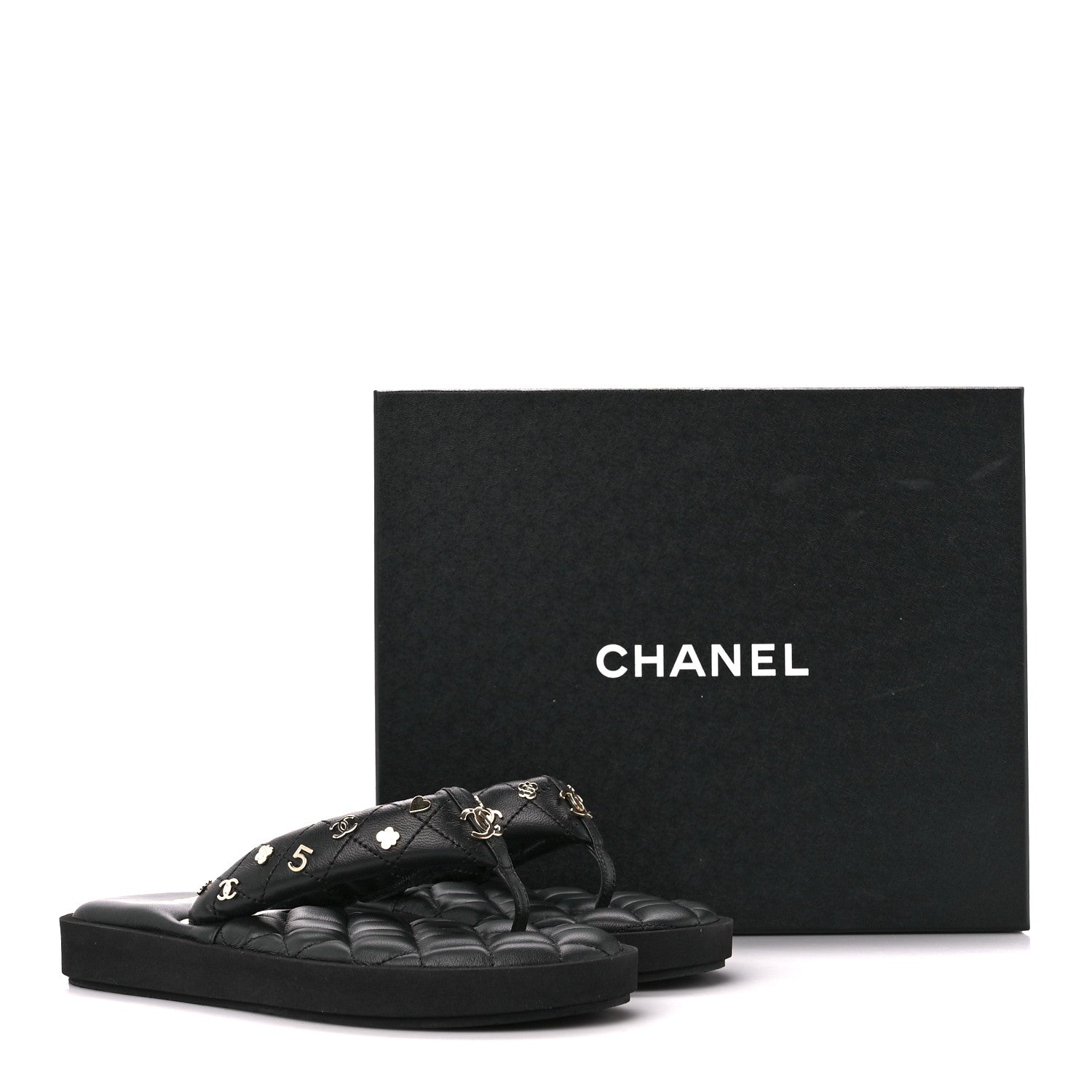 Chanel Lambskin Quilted Padded Charms Thong Sandals 37.5 Black 8 of 8