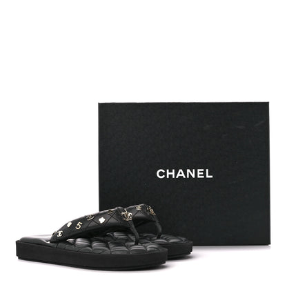 Chanel Lambskin Quilted Padded Charms Thong Sandals 37.5 Black 8 of 8
