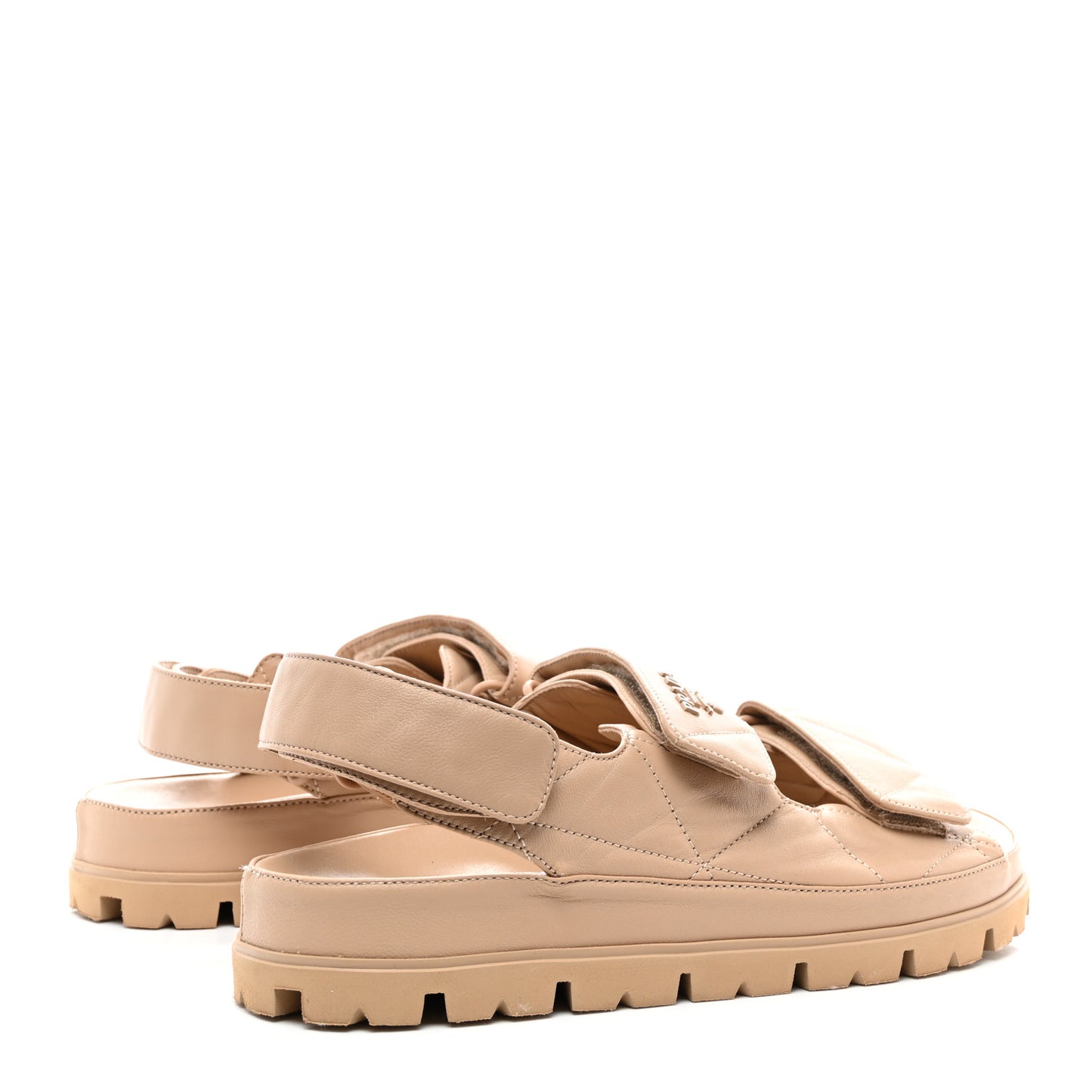 Nappa Quilted Padded Slingback Sandals 38.5 Sabbia