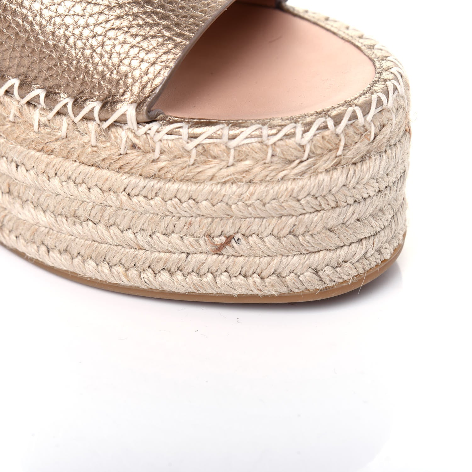 Valentino Garavani Metallic Grained Calfskin Rockstud Ankle Wrap Espadrille Flatform Sandals 39 Skin Natural 12 of 14