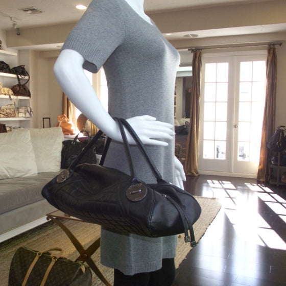 Caviar Square Quilted Dome Satchel Black