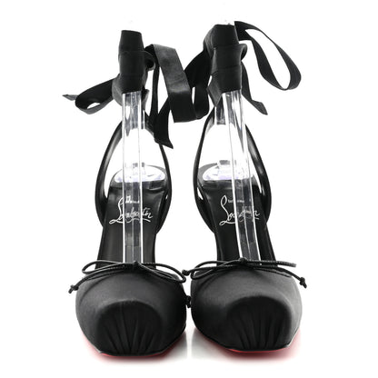 Christian Louboutin Crepe Satin Cassia Lace Up 100 Pumps 35.5 Black 3 of 9