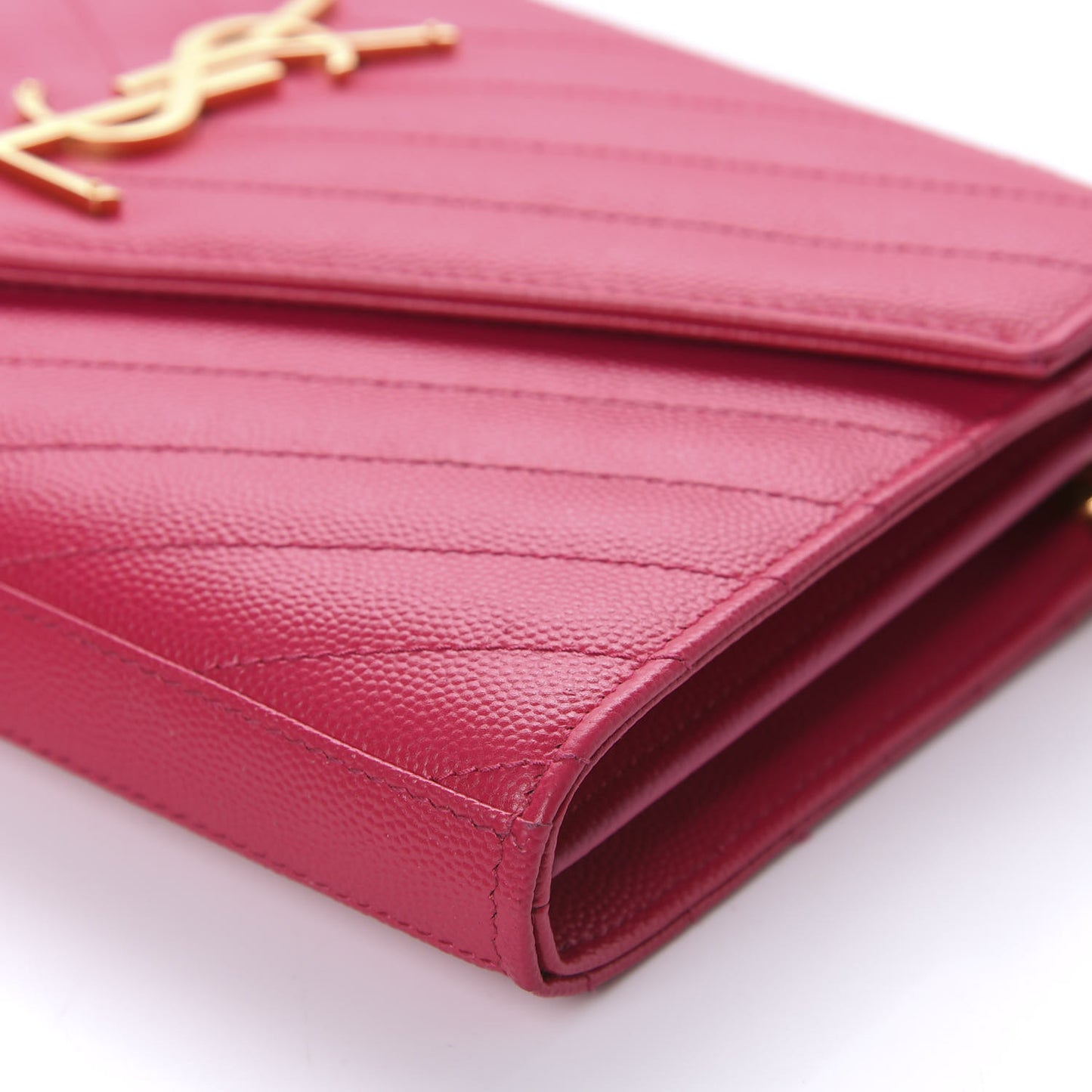 Grain De Poudre Matelasse Chevron Monogram Chain Wallet Fresh Fuchsia