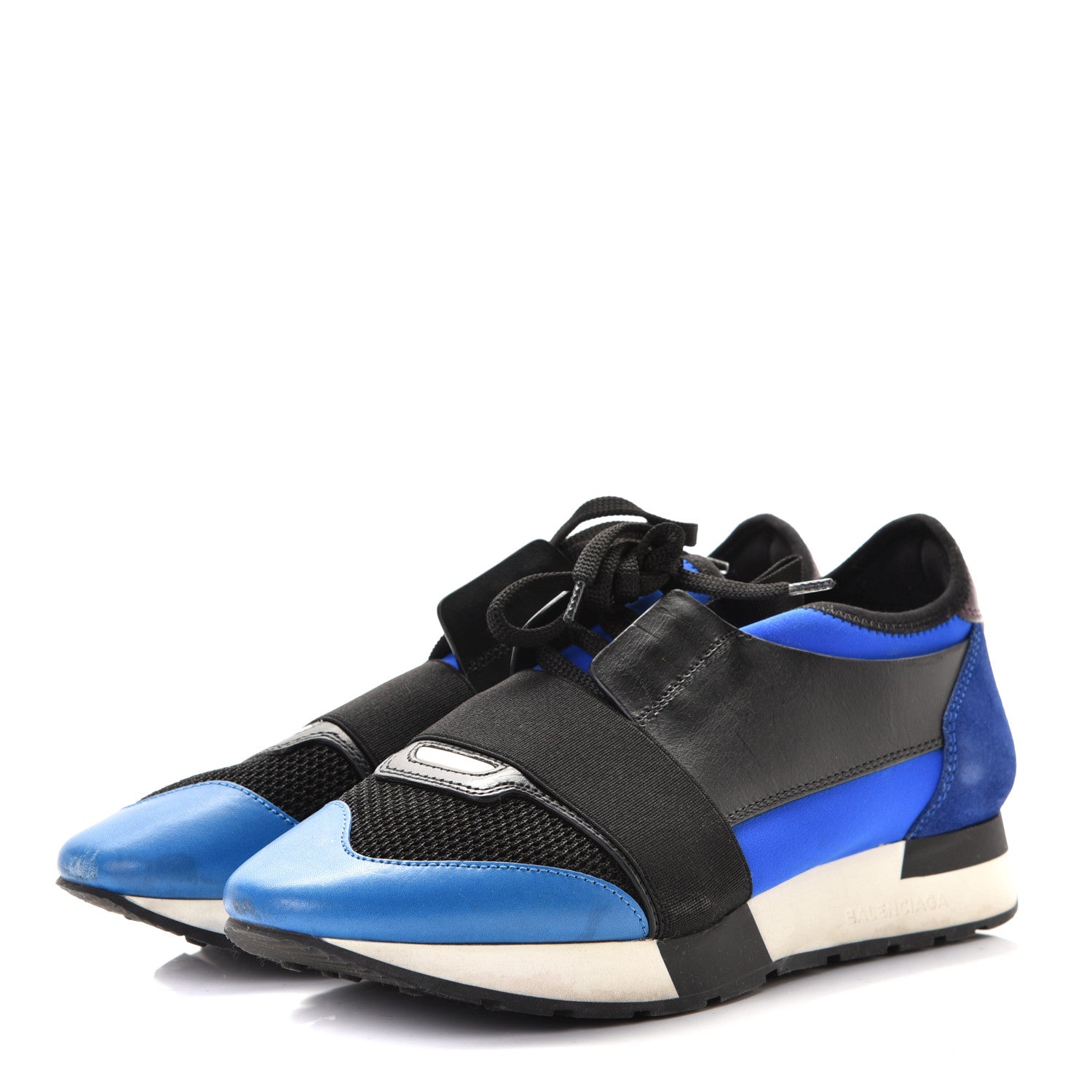 Balenciaga Mesh Neoprene Calfskin Suede Mens Race Runner Sneakers 39 Black Bleu Saphir 2 of 9